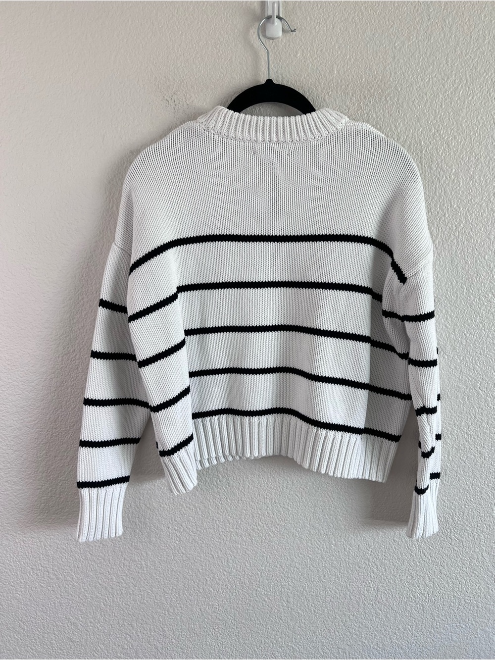 Quince Women's 100% Organic Cotton Striped Crew Sweater Ivory Black - Picture 4 of 7
